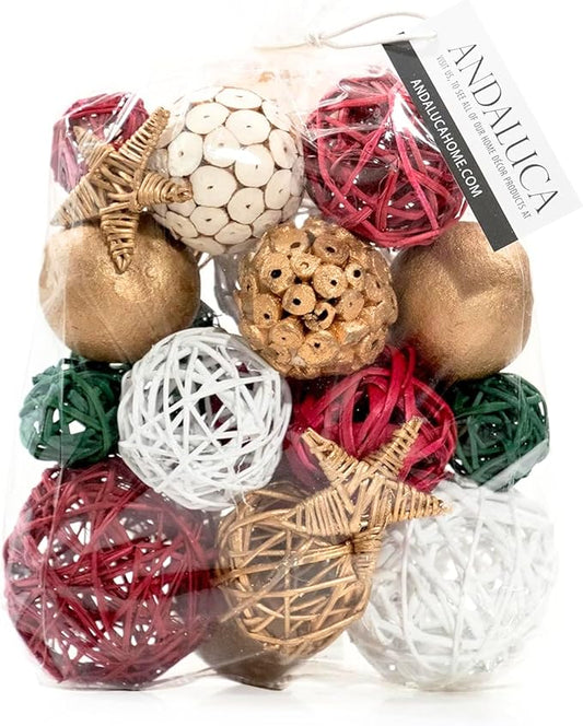 ANDALUCA Decorative Balls Bag Bowl Filler Home Decor (Red, Green & White)