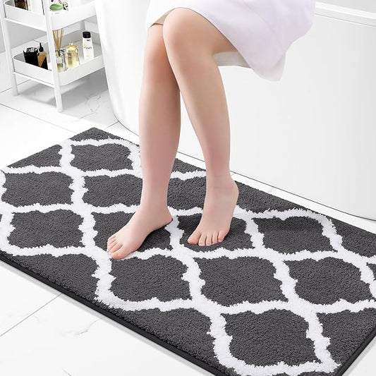 OLANLY Bathroom Rugs 44x24, Soft and Absorbent Microfiber Bath Rugs, Non-Slip Shaggy Shower Carpet, Machine Wash Dry, Bath Mats for Bathroom Floor, Tub and Shower, Dark Grey