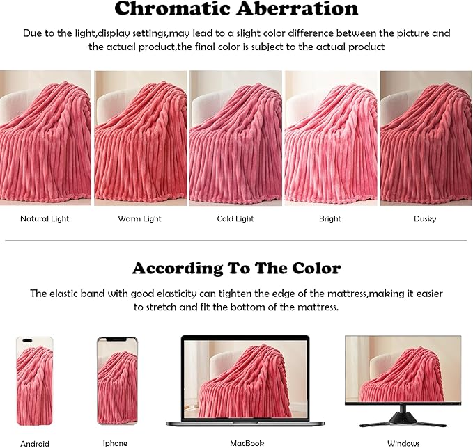 NEWCOSPLAY Super Soft King Blanket Coral Pink Premium Silky Flannel Fleece 3D Ribbed Jacquard Lightweight Bed Blanket All Season Use (Coral Pink Ribbed, King(90"x110"))
