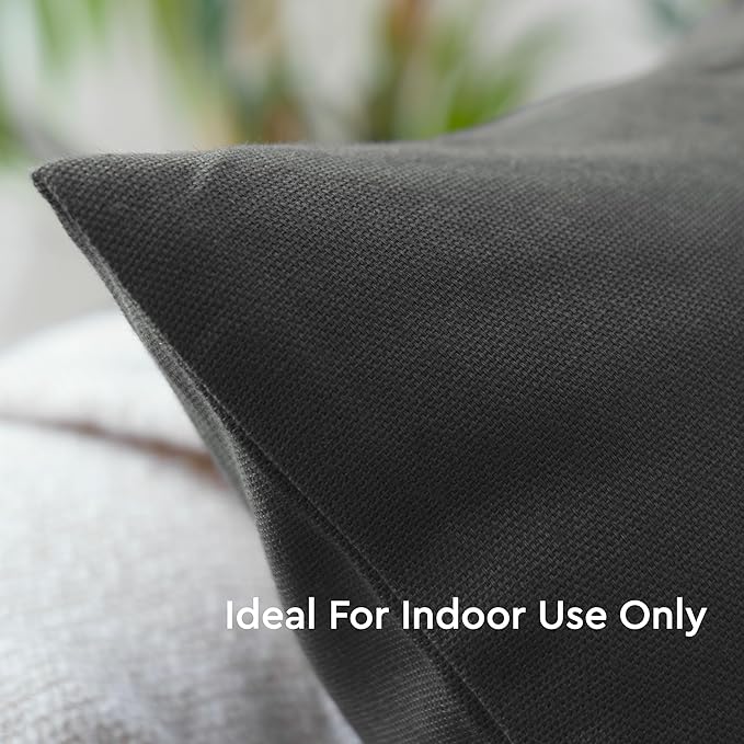 Encasa XO Throw Pillow Covers 24x24 in Set of 4 Charcoal Grey | No Inserts | Cotton Pillow Covers for Living Room, Bed, Sofa, Couch | Decorative Cushion Covers with Improved Zipper