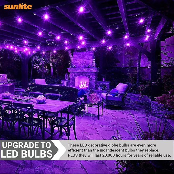 Sunlite 81173 G25 Globe Bulb, LED Fairy-Lights Inside, 1.5 Watts, Medium (E26) Base, Non Dimmable, Party Decoration, Holiday Lighting, String Light, Purple, 1 Count