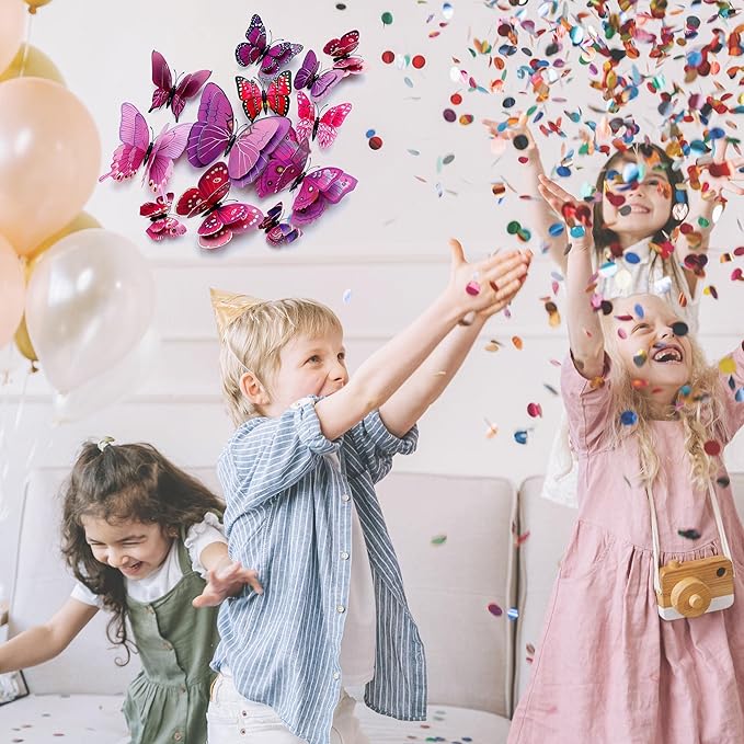 Butterfly Wall Decor 24/48 PCS, 3D Butterflies Stickers for Party Decorations with Magnets(Purple, 24)