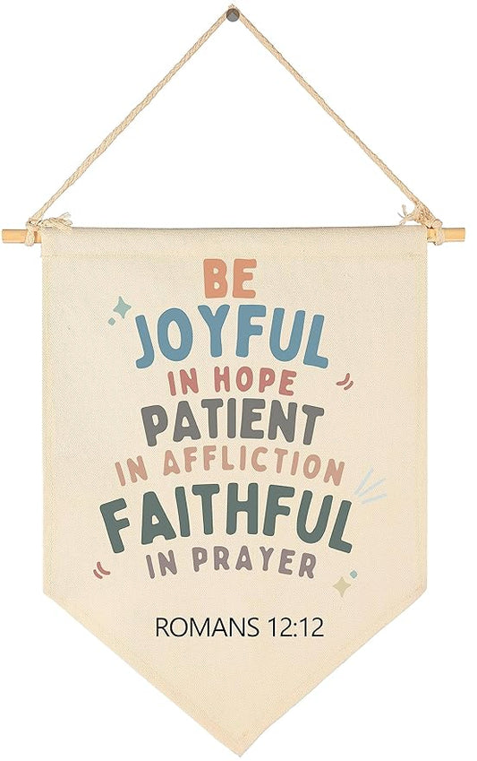Christian Bible Verses Art-Scripture Flag Sign Gift for Baby Newborn Boys Girls Kids-Banner Wall Decor Gift for Nursery Bedroom Playroom Front Door-Baby Gift Shower-Be Joyful in Hope