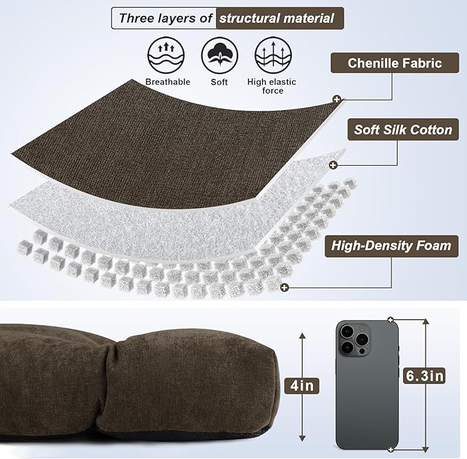 Bench Cushion 48 Inch - Chenille, High-Density Memory Foam, Non-Slip Bottom, Soft Durable Indoor Tufted Long Seat Cushion for Window Garden Furniture (Deep Brown, 48x16x4 Inch)