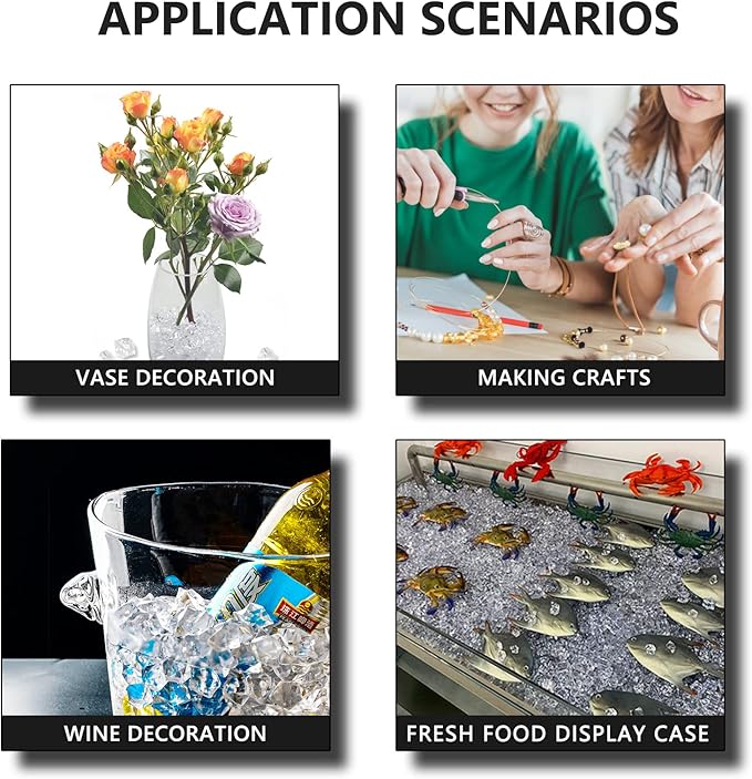 Vase Fillers, 2000 pcs 0.43 x 0.55 inch Fake Ice Rocks, Acrylic Ice Cubes Fake Rocks Fake Crushed Ice Rocks Acrylic Gems for Centerpieces