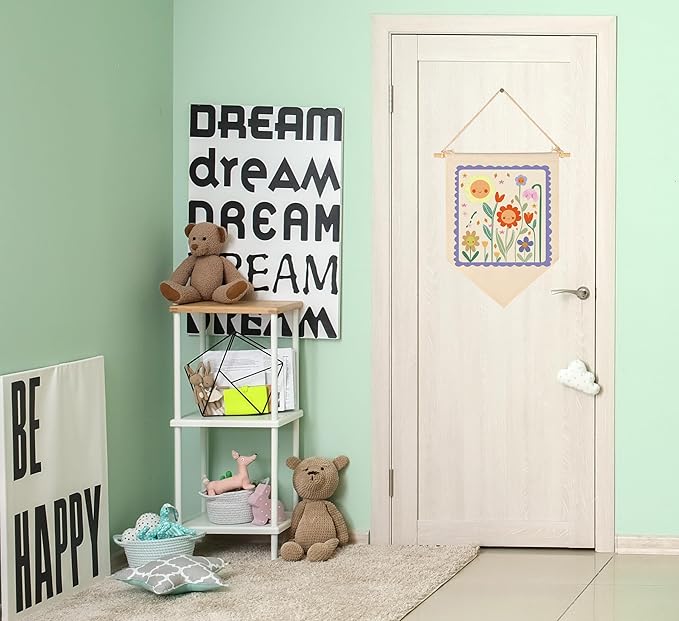 Spring Day-Above the Crib-Wall Decor Gifts for Baby Boys Girls Kids-Canvas Hanging Flag Pennant Banner Wall Decor Gifts for Nursery Homeschool Baby Room Playroom Reading Room Bedroom Front Door
