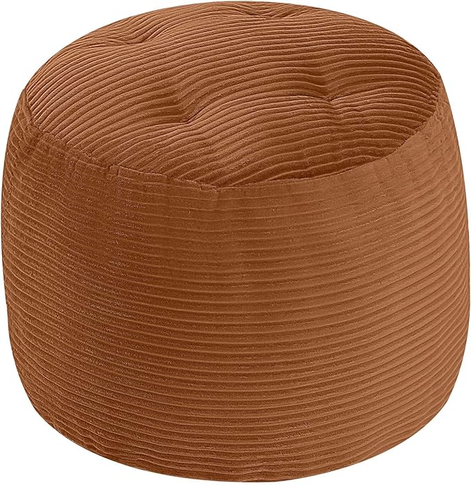 MeMoreCool Stuffed Round Pouf Ottoman Foot Rest, Floor Pouf Foot Stool with Soft Foam Chunk Filling, Round Small Ottoman Footstool Circle Footrest for Couch Living Room, Corduroy Coffee