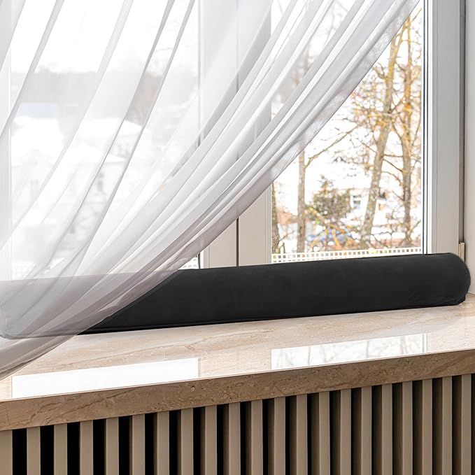 Sunolga 38" Door Draft Stopper Blocks Hot Cold Air with Removable Washable Cover for Gaps Up to 3", All-Season Noise and Wind Seal for The Bottom of Door and Window, Black