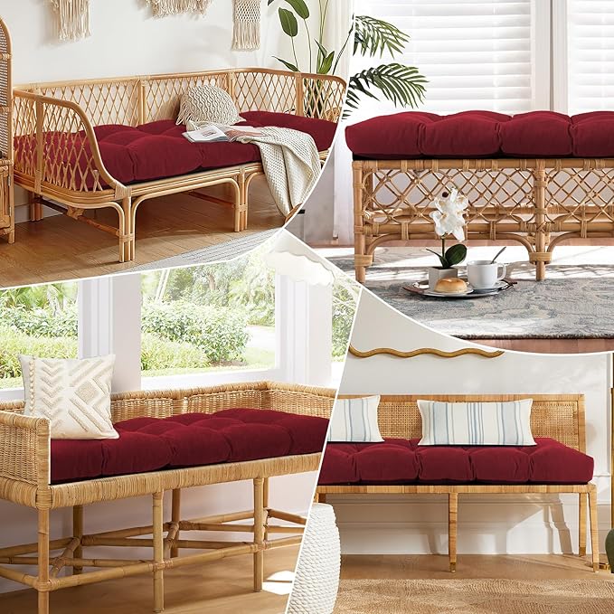 Bench Cushion 45 Inch - Chenille Fabric, High-Density Foam, Non-Slip Bottom, Soft Durable Indoor Tufted Long Seat Cushion for Window Garden Furniture (Red, 45x18x4 Inch)