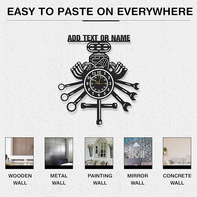 Personalized Garage Wall Clock, Repair Mechanic Tools Decorative Wall Clocks, Silent, Battery Operated, Garage Decor, Custom Name Shop Clocks for Workshop Man Cave, Gifts for Men Color06