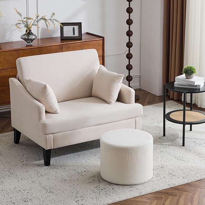 Bezseller Soft Boucle Pouf Ottoman, Comfortable Foot Rest, Full Foam Filling Footstool for Living Room, Bedroom, Lightweight Comfort and Charm Floor Poof Seating Perfect to Rest Your Feet, Beige