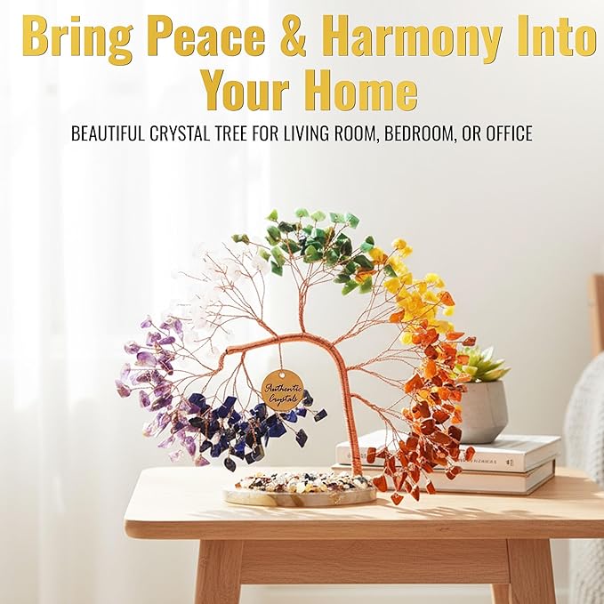 7 Chakra Crystal Tree of Life – Handmade Healing Gemstone Bonsai Trees for Home & Office Décor – Feng Shui Money Tree for Positive Energy, Good Luck & Spiritual Gifts for Women