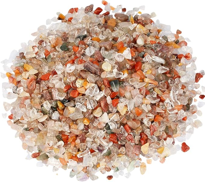 SUNYIK Mixed Stone Tumbled Chips Stone Crushed Crystal Quartz Pieces Irregular Shaped Stones 1pound(about 460 gram)