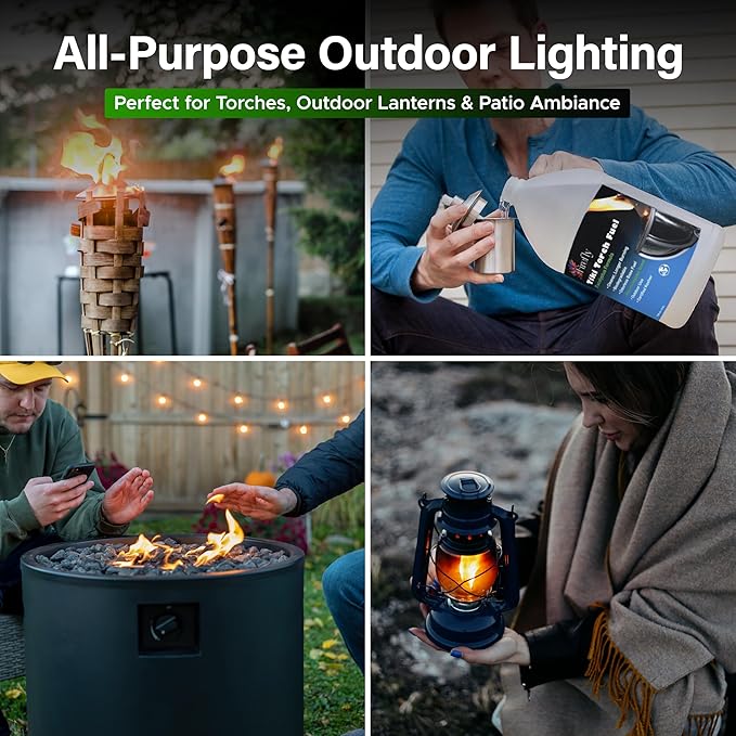Firefly Tiki Torch Fuel – Clean-Burning Outdoor Lamp Oil for Tiki Torches and Lanterns. Low Smoke, Eucalyptus Formula, Long-Lasting – Outdoor Patio & Garden Use - 1 Gallon
