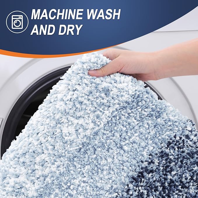 OLANLY Bathroom Rug Set 2 Piece, Soft Absorbent Microfiber Bath Mats and U-Shaped Contour Toilet Rug, Non-Slip, Machine Wash Dry, Plush Shaggy Bath Mats for Bathroom (30"x20"+24"x20", Dark Blue)