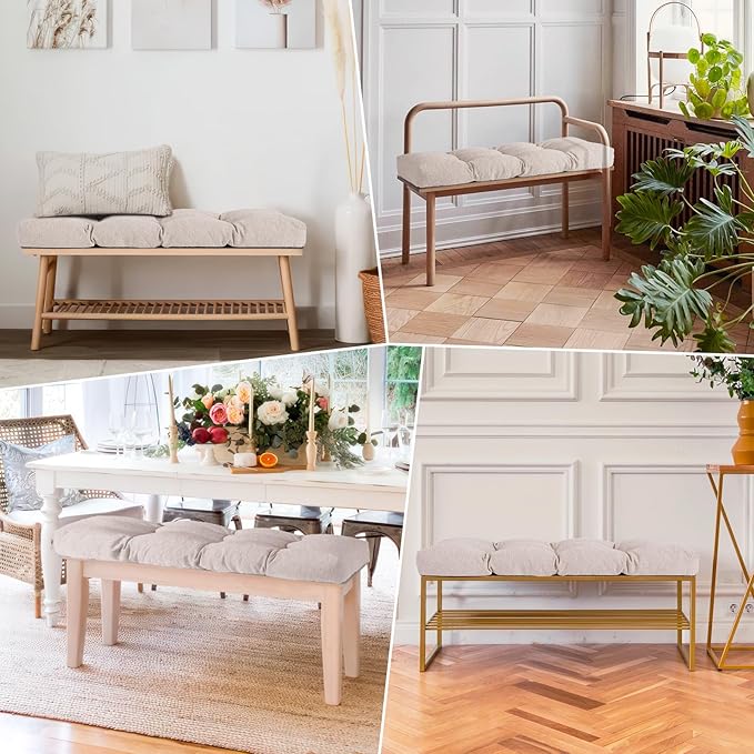 Custom Tufted Bench Cushion - Custom Size and Color, Premium Fabric for Indoor & Outdoor Patio Porch Swing Cushions Bay Window Sofa Garden Cushion, Non-Slip Bottom, Piping, 70D High-Density Spong