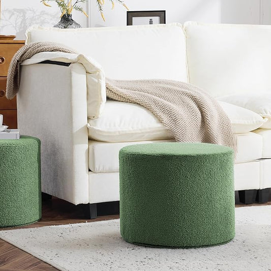 Bezseller Soft Boucle Pouf Ottoman, Comfortable Foot Rest, Full Foam Filling Footstool for Living Room, Bedroom, Lightweight Comfort and Charm Floor Poof Seating Perfect to Rest Your Feet, Green