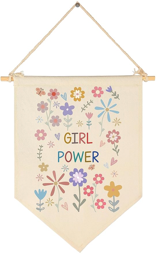 Girl Power Decor-Wildflower Print-Flag Sign Gifts for Baby Newborn Girls Kids-Banner Wall Decor Present for Nursery Bedroom Playroom Front Door-Baby Present Shower-New Home Birthday Christmas Gift