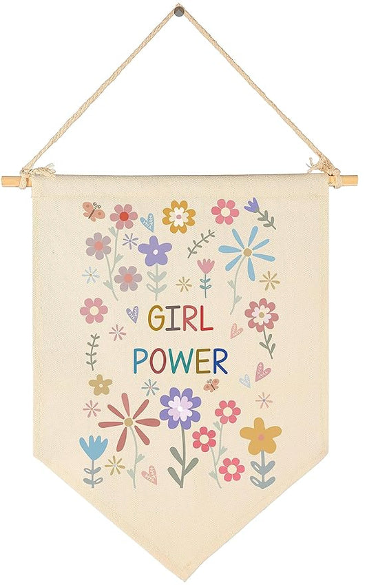 Girl Power Decor-Wildflower Print-Flag Sign Gifts for Baby Newborn Girls Kids-Banner Wall Decor Present for Nursery Bedroom Playroom Front Door-Baby Present Shower-New Home Birthday Christmas Gift