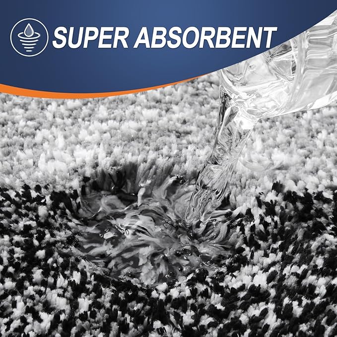 OLANLY Bathroom Rugs Sets 4 Piece, Soft Microfiber Absorbent Bath Mat, U-Shaped Contour Toilet Mat and Toilet Lid Cover, Quick Dry, Machine Washable, Toilet Cover and Rug Set for Bathroom, Black