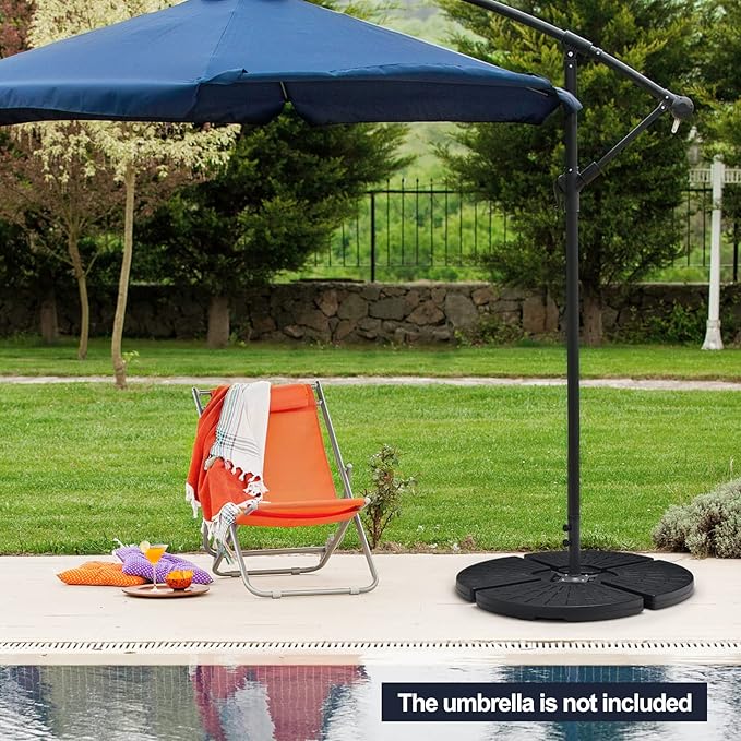Tangkula 4 Pieces 185lbs Cantilever Offset Patio Umbrella Base, Water & Sand Filled Heavy Duty Outdoor Umbrella Stand, Fan-Shaped Umbrella Base Weights Plate Set with Easy to Fill Spouts
