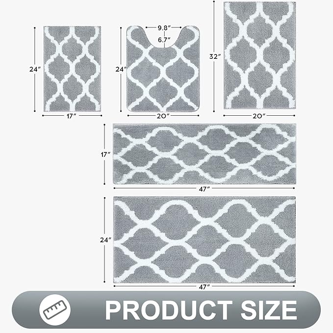 OLANLY Bathroom Rugs 47x24, Soft and Absorbent Microfiber Bath Rugs, Non-Slip Shaggy Shower Carpet, Machine Wash Dry, Bath Mats for Bathroom Floor, Tub and Shower, Grey