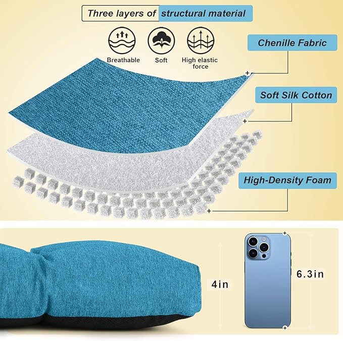 Bench Cushion 48 Inch - Polyester Brushed, High-Density Foam, Non-Slip Bottom, Soft Durable Indoor Tufted Long Seat Cushion for Window Garden Furniture (Cerulean, 48x16x4 Inch)