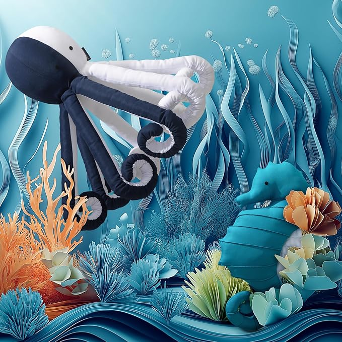 Phantoscope Outdoor Sea Horse Shaped Throw Pillow, Decorative Waterproof Pillows for Outdoor Patio Furniture, Beach Cushion Pillows, Lake Blue 23 x 9.5 Inches