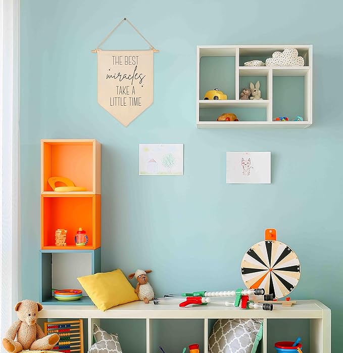 The Best Miracles Take a Little Time-Above the Crib-Gift for Baby Boy Girl Kids-Canvas Hanging Flag Pennant Banner Wall Decor Gifts for Nursery Homeschool Baby Room Playroom Bedroom-Baby Gift Shower