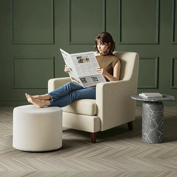 Bezseller Soft Boucle Pouf Ottoman, Comfortable Foot Rest, Full Foam Filling Footstool for Living Room, Bedroom, Lightweight Comfort and Charm Floor Poof Seating Perfect to Rest Your Feet, Beige