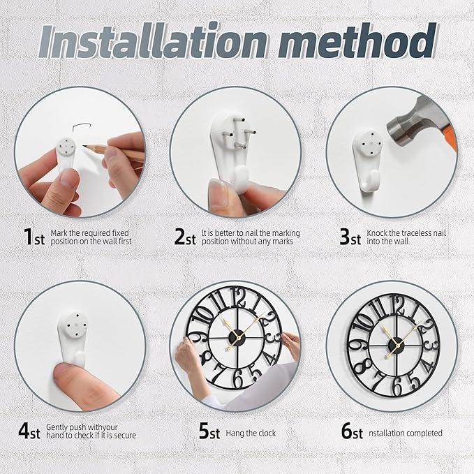 Large Wall Clocks for Living Room Decor, 18 Inch Round Black Metal Silent Non Ticking Battery Operated Jumbo Numerals Modern Vintage Decorative Clock Wall for Bedroom,Kitchen,Office,Farmhouse