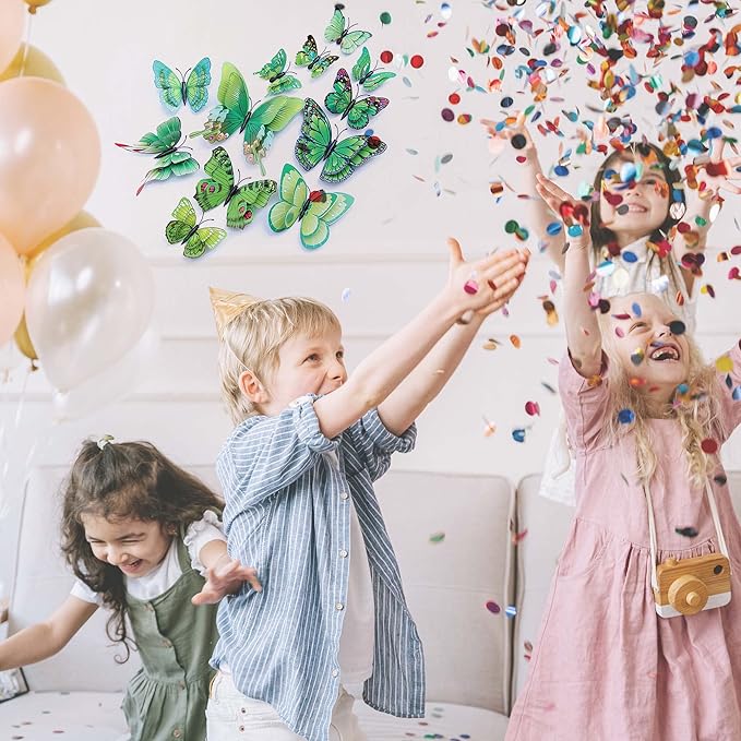 Butterfly Wall Decor 24/48 PCS, 3D Butterflies Stickers for Party Decorations with Magnets (Green, 24)