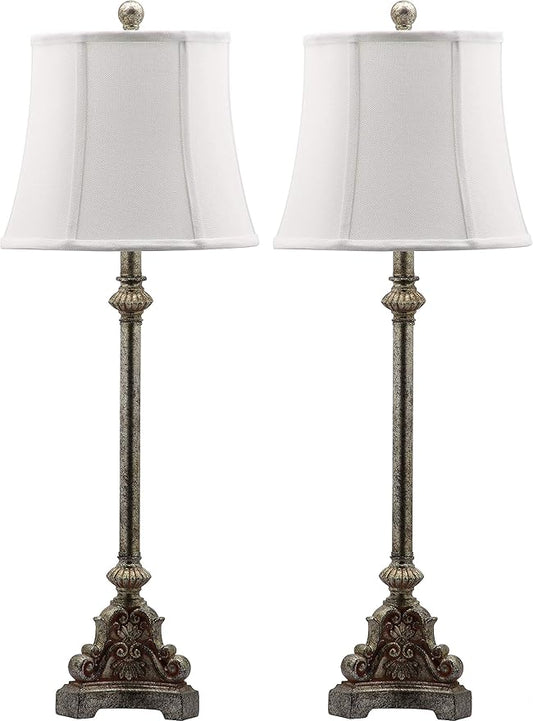 SAFAVIEH Lighting Collection Rimini Traditional Rustic Farmhouse Antique Silver 34-inch Bedroom Living Room Home Office Desk Nightstand Table Lamp Set of 2 (LED Bulbs Included)