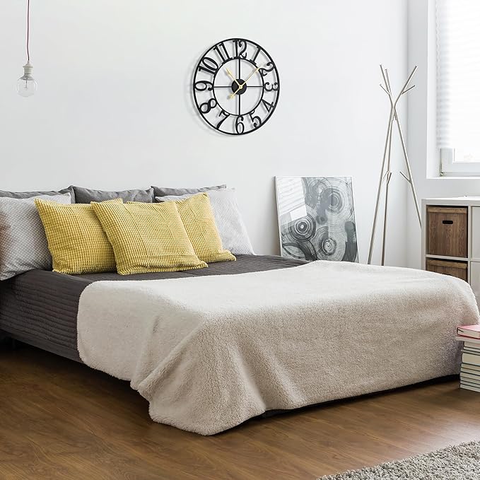 Large Wall Clocks for Living Room Decor, 24 Inch Round Black Metal Silent Non Ticking Battery Operated Jumbo Numerals Modern Vintage Decorative Clock Wall for Bedroom,Kitchen,Office,Farmhouse