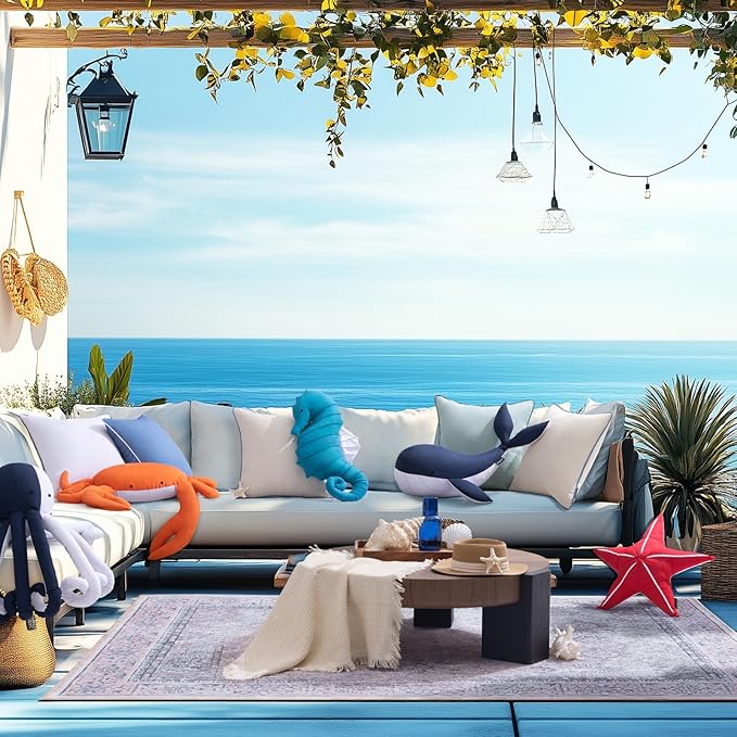 Phantoscope Outdoor Starfish Shaped Throw Pillow, Decorative Waterproof Pillows for Outdoor Patio Furniture, Beach Cushion Pillows, Red 21.5 x 21.5 Inches