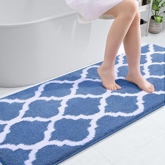 OLANLY Bathroom Rugs 70x24, Soft and Absorbent Microfiber Bath Rugs, Non-Slip Shaggy Shower Carpet, Machine Wash Dry, Bath Mats for Bathroom Floor, Tub and Shower, Blue