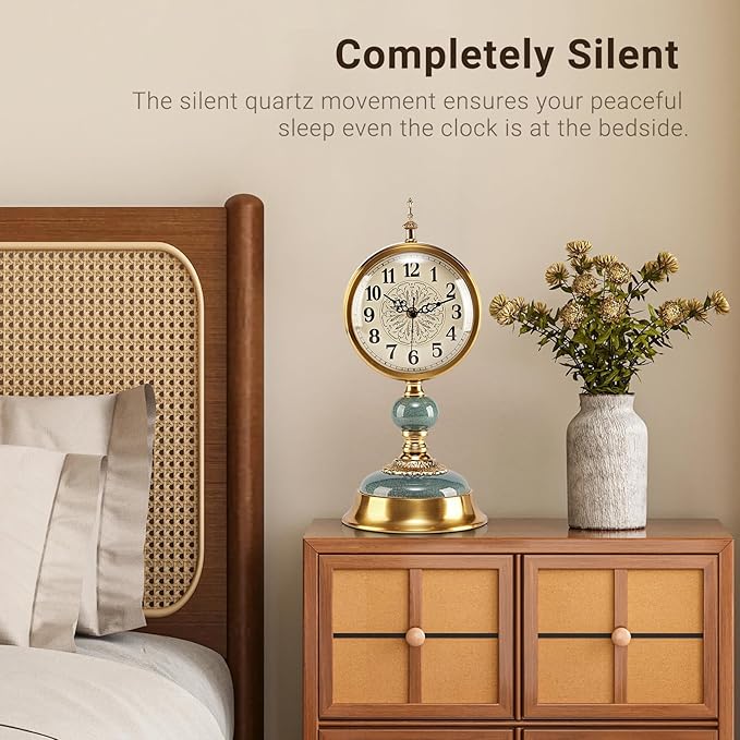 6-Inch Vintage Mantel Clock, Antique Desk Clock, Retro Anniversary Clock with Metal and Ceramic Body, Silent Table Clocks for Fireplace,Easy to Read DéCor Clocks for Living Room.