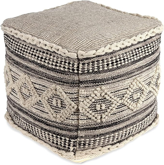 REDEARTH · Tufted Pouf Ottoman with Filler Textured Storage Cube Bean Bag Pouffe Footrest for Living Room, Bedroom, Nursery, Kidsroom; 100% Cotton (17.5"X17.5"X17.5", Diamond Virgule)