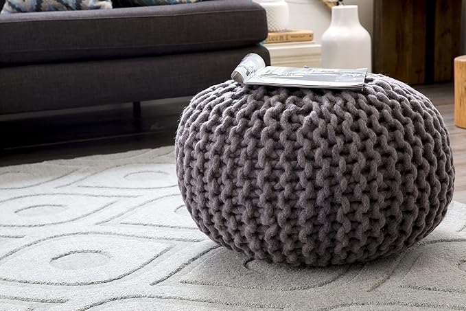 Mark&Day Pouf Ottoman, Haidershofen Texture Taupe Round Pouf Foot Rest for Living Room, Bedroom and Boho Home Decor (14"x20"x20")