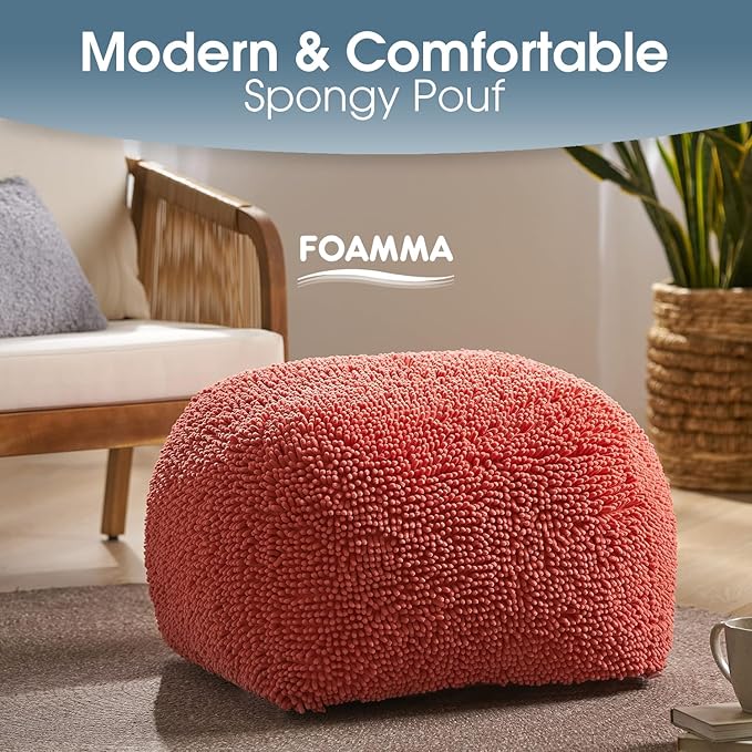 Foamma Pouf Ottoman 20" 20"x14", Charcoal - Square Ottoman Foot Rest for Living Room and Bedroom, Spongy Pouf Footstool with Microfiber Chenille Cover, Foot Rest for Couch with Removable Cover
