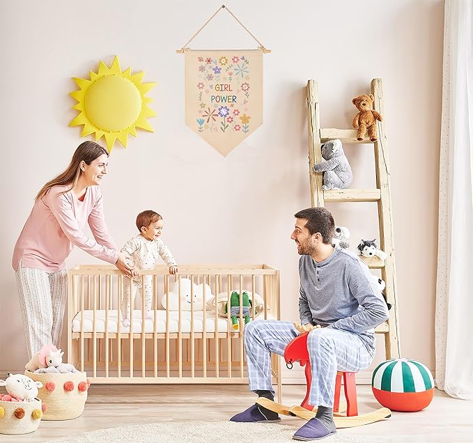 Girl Power Decor-Wildflower Print-Flag Sign Gifts for Baby Newborn Girls Kids-Banner Wall Decor Present for Nursery Bedroom Playroom Front Door-Baby Present Shower-New Home Birthday Christmas Gift