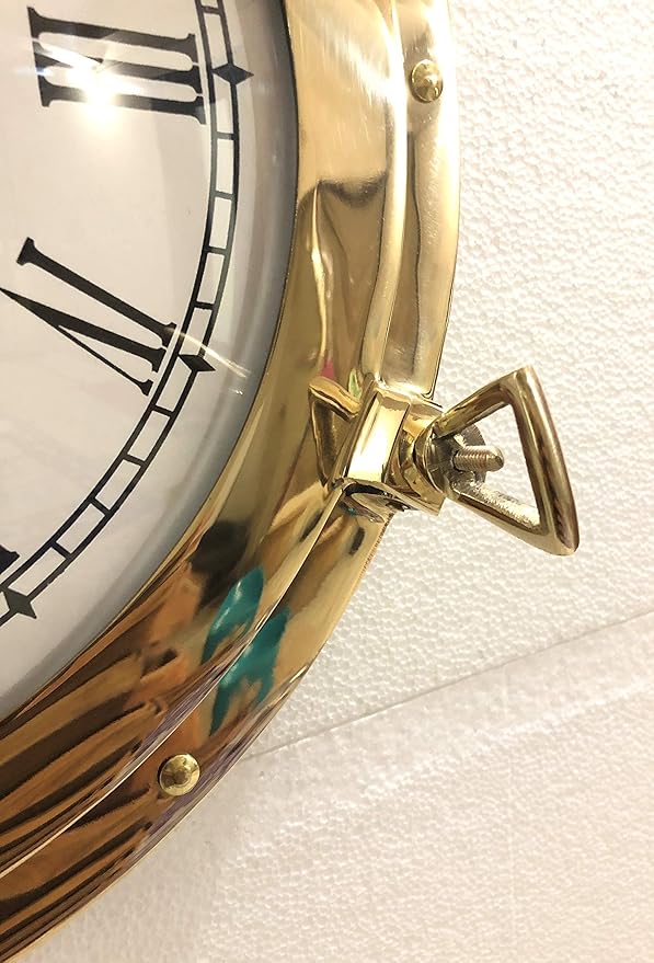 12" Antique Marine Solid Brass Ship Porthole Analog Clock Nautical Wall Hanging Clock Home Decor
