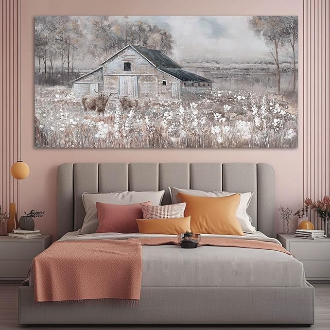 SDYA Cow Home Wall Decor Floral Canvas Print Room Decorations 29"x58" Large Pictures for Living Room Wall Art for Dining Room Area