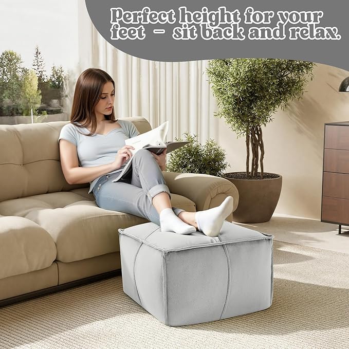 MeMoreCool Stuffed Round Pouf Ottoman Foot Rest, Floor Pouf Foot Stool with Soft Foam Chunk Filling, Small Round Ottoman Footstool Circle Footrest for Living Room