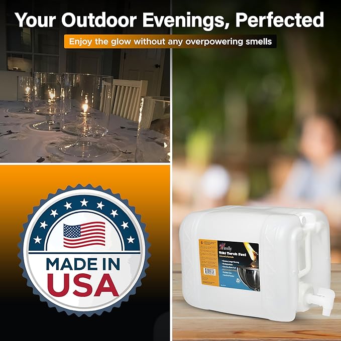 Firefly Tiki Torch Fuel – Clean-Burning Outdoor Lamp Oil for Tiki Torches and Lanterns. Low Smoke, Citronella Formula, Long-Lasting – Outdoor Patio & Garden Use - 5 Gallons