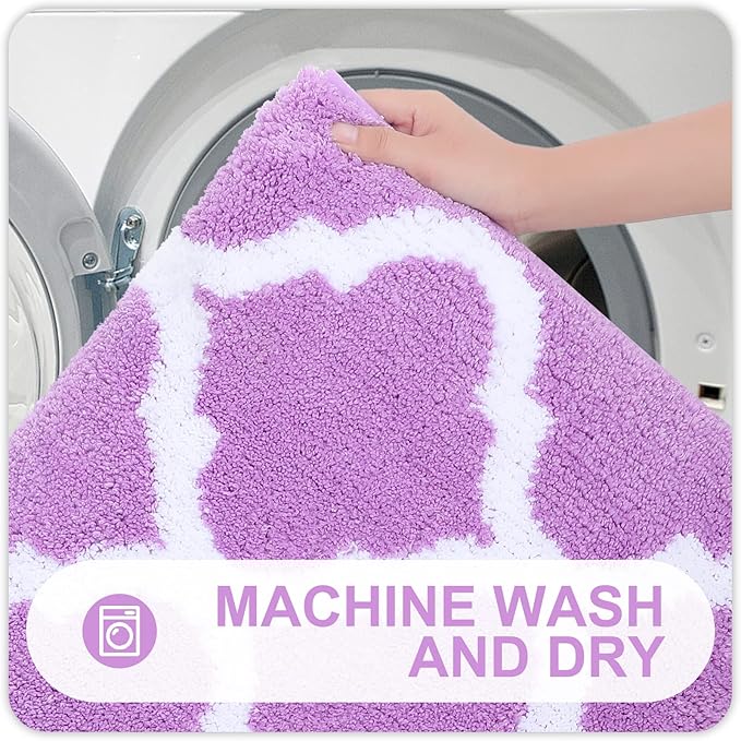 OLANLY Bathroom Rugs 24x16, Soft and Absorbent Microfiber Bath Rugs, Non-Slip Shaggy Shower Carpet, Machine Wash Dry, Bath Mats for Bathroom Floor, Tub and Shower, Light Purple