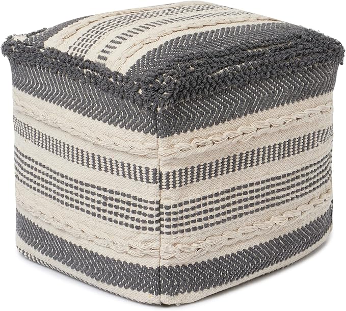 REDEARTH · Tufted Pouf Ottoman with Filler Textured Storage Cube Bean Bag Pouffe Footrest for Living Room, Bedroom, Nursery, Kidsroom; 100% Cotton (17.5"X17.5"X17.5", Precis Descant Gray)
