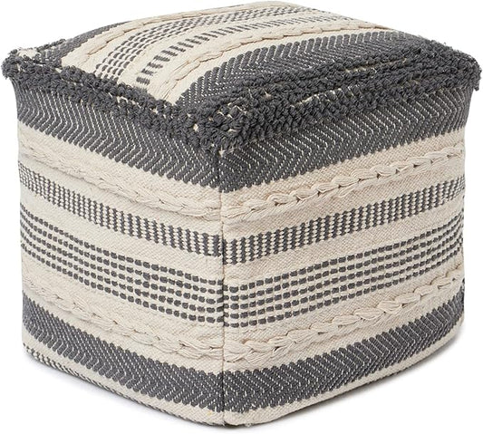 REDEARTH · Tufted Pouf Ottoman with Filler Textured Storage Cube Bean Bag Pouffe Footrest for Living Room, Bedroom, Nursery, Kidsroom; 100% Cotton (17.5"X17.5"X17.5", Precis Descant Gray)
