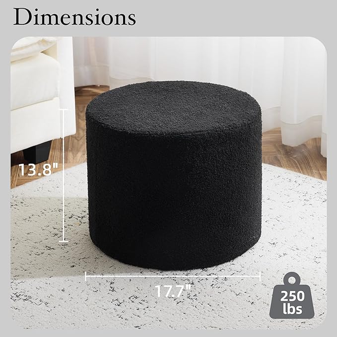 Bezseller Soft Boucle Pouf Ottoman, Comfortable Foot Rest, Full Foam Filling Footstool for Living Room, Bedroom, Lightweight Comfort and Charm Floor Poof Seating Perfect to Rest Your Feet, Black