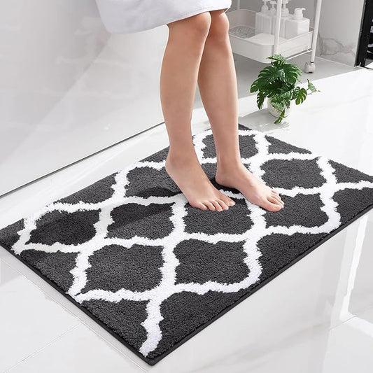 OLANLY Bathroom Rugs 36x24, Soft and Absorbent Microfiber Bath Rugs, Non-Slip Shaggy Shower Carpet, Machine Wash Dry, Bath Mats for Bathroom Floor, Tub and Shower, Dark Grey